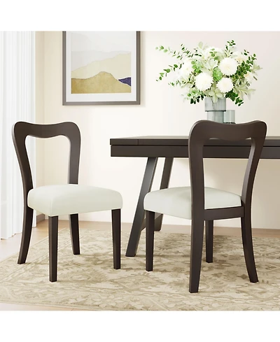 Flynama Set of 2 Rubberwood Open Back Dining Chairs, Minimalist Upholstered Armless Kitchen Chairs