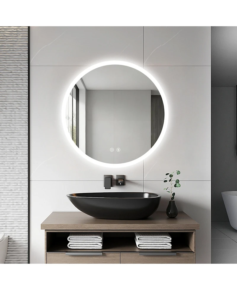 Luvodi 24" Round Led Bathroom Mirror with Lights Wall-Mounted Vanity Mirror