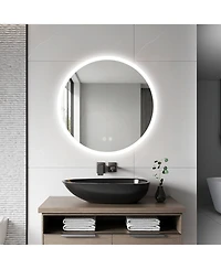 Luvodi 24" Round Led Bathroom Mirror with Lights Wall-Mounted Vanity Mirror