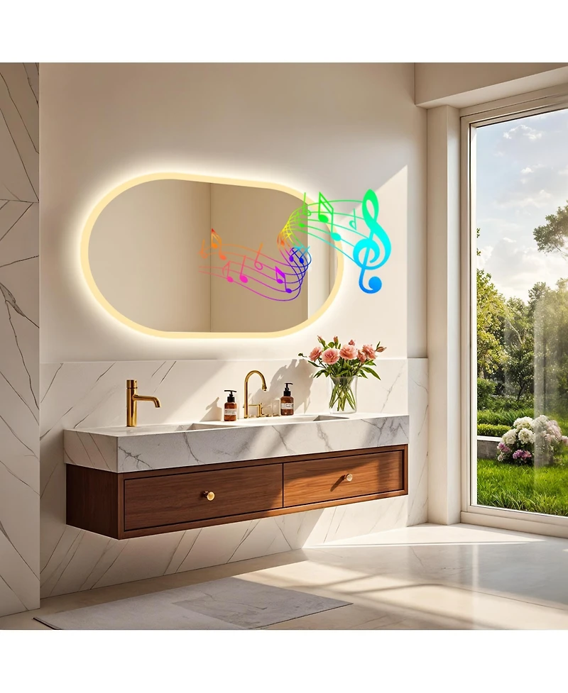 Luvodi Oval Led Bathroom Wall-Mounted with Bluetooth Speaker 35.4"x23.6" Vanity Mirror with Memory Function