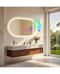 Luvodi Oval Led Bathroom Wall-Mounted with Bluetooth Speaker 35.4"x23.6" Vanity Mirror with Memory Function