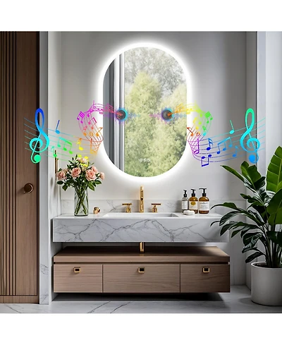 Luvodi Oval Led Bathroom Wall-Mounted with Bluetooth Speaker 35.4"x23.6" Vanity Mirror with Memory Function