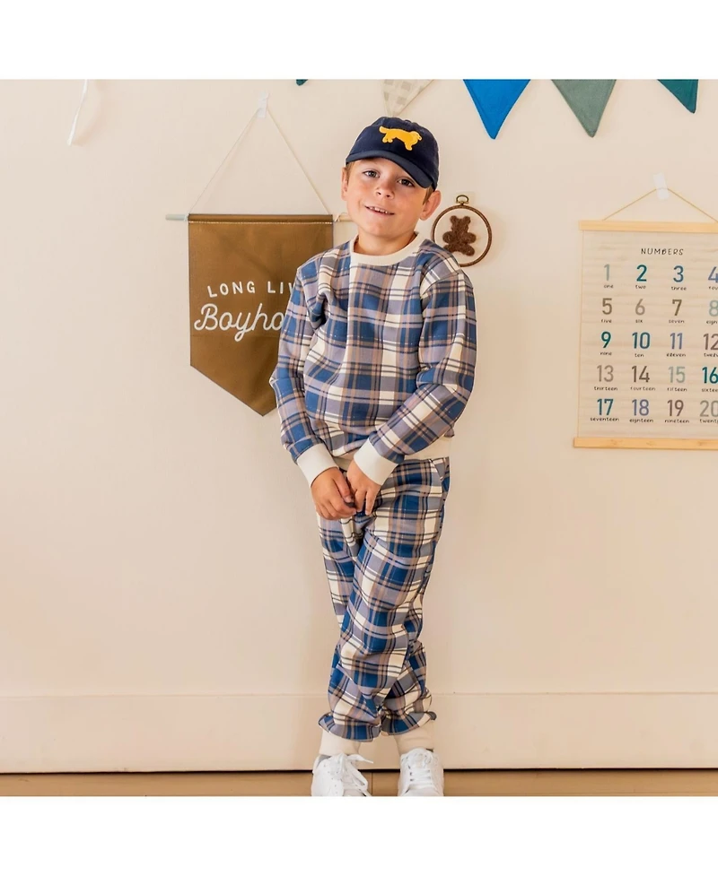 Sweet Wink Little Boys Navy Plaid Sweatshirt
