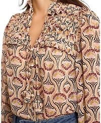 Mint Velvet Women's Floral-Print Ruffle-Trim Tie-Front Long-Sleeve Blouse