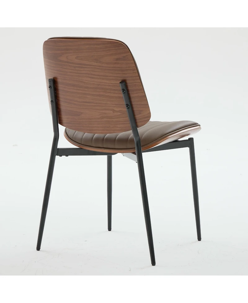 Flynama Set of 2 Mid Century Modern Faux Leather Dining Chairs with Walnut Bentwood Back and Metal Legs