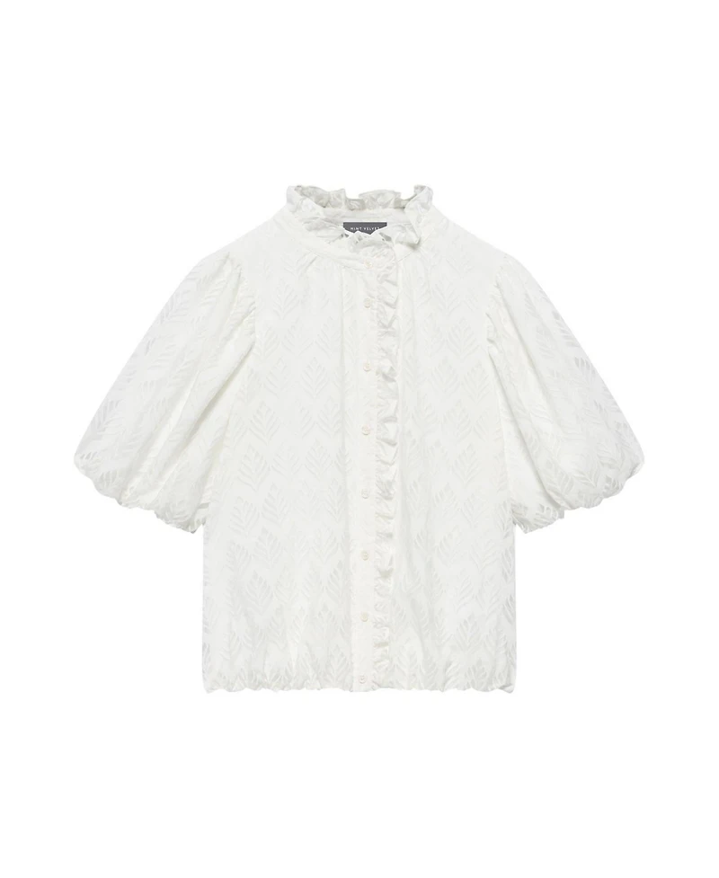 Mint Velvet Women's Short Puff Sleeve Jacquard Ruffle-Trim Blouse