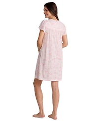 Miss Elaine Women's Cotton-Blend Short-Sleeve Floral-Print Nightgown