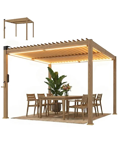 Outsunny 10' x 10' Outdoor Louve Pergola with Solar lights