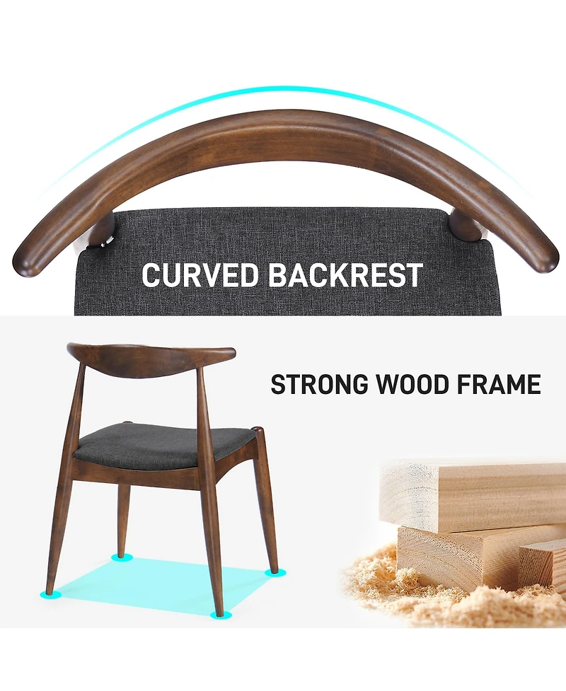 Flynama Set of 2 Rubberwood Dining Chairs, Ergonomic Arched Back Tsca Foam 300lbs Capacity