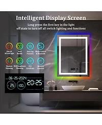Luvodi Rgb Backlit + Front Lighted 28"x36" Led Bathroom Mirror with Bluetooth Speaker Time Temperature Display Memory Function