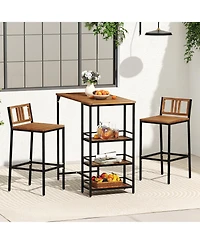 Mecale 3-Piece Outdoor Acacia Wood Bar Set with 3-Tier Storage Shelf