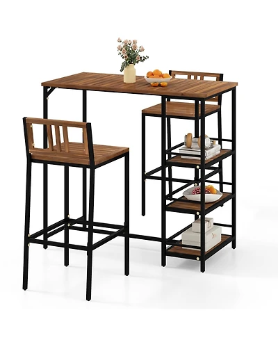 Mecale 3-Piece Outdoor Acacia Wood Bar Set with 3-Tier Storage Shelf