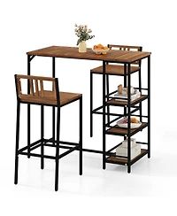 Mecale 3-Piece Outdoor Acacia Wood Bar Set with 3-Tier Storage Shelf