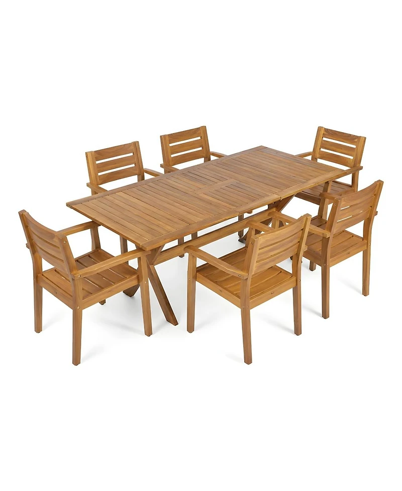 Asagikoiai 7-Piece Extendable Outdoor Dining Set, Acacia Wood Patio Table and 6 Chairs