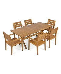 Asagikoiai 7-Piece Extendable Outdoor Dining Set, Acacia Wood Patio Table and 6 Chairs