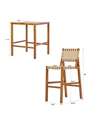 Asagikoiai 5-Piece Acacia Wood Outdoor Bar Height Dining Set with Rope Stools and Square Table