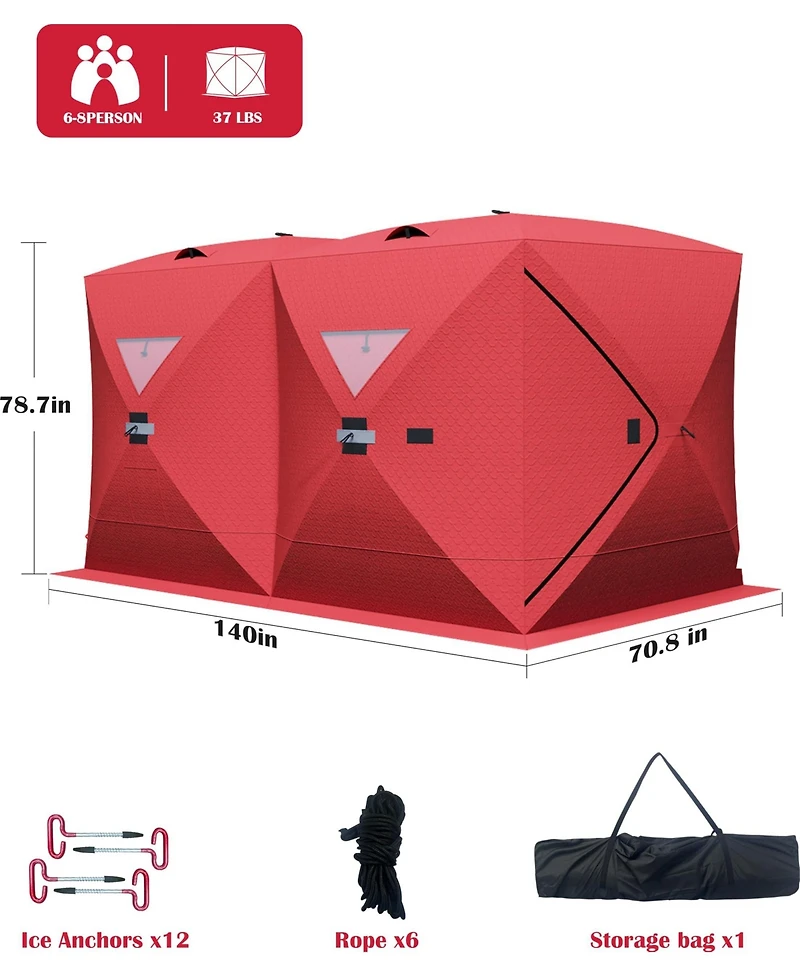 homfan Portable Pop Up Ice Fishing Shelter 70"x70"x79"/140"x70"x79" Insulated Hub Tent, Waterproof Oxford, 2-8 Persons