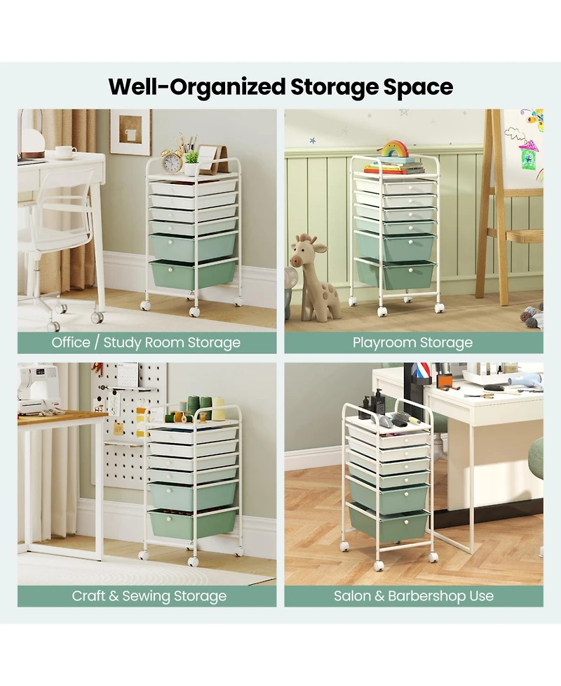 Mecale 6-Drawer Rolling Storage Cart with 2 Deep Drawers