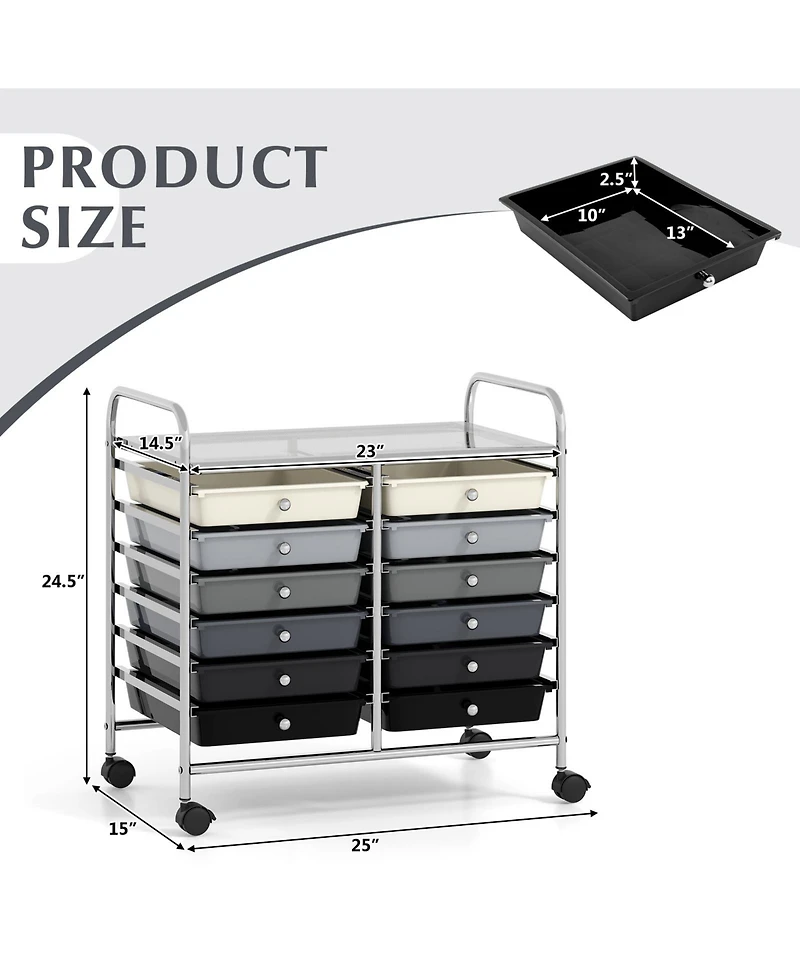 Mecale 12-Drawer Steel Frame Rolling Storage Cart