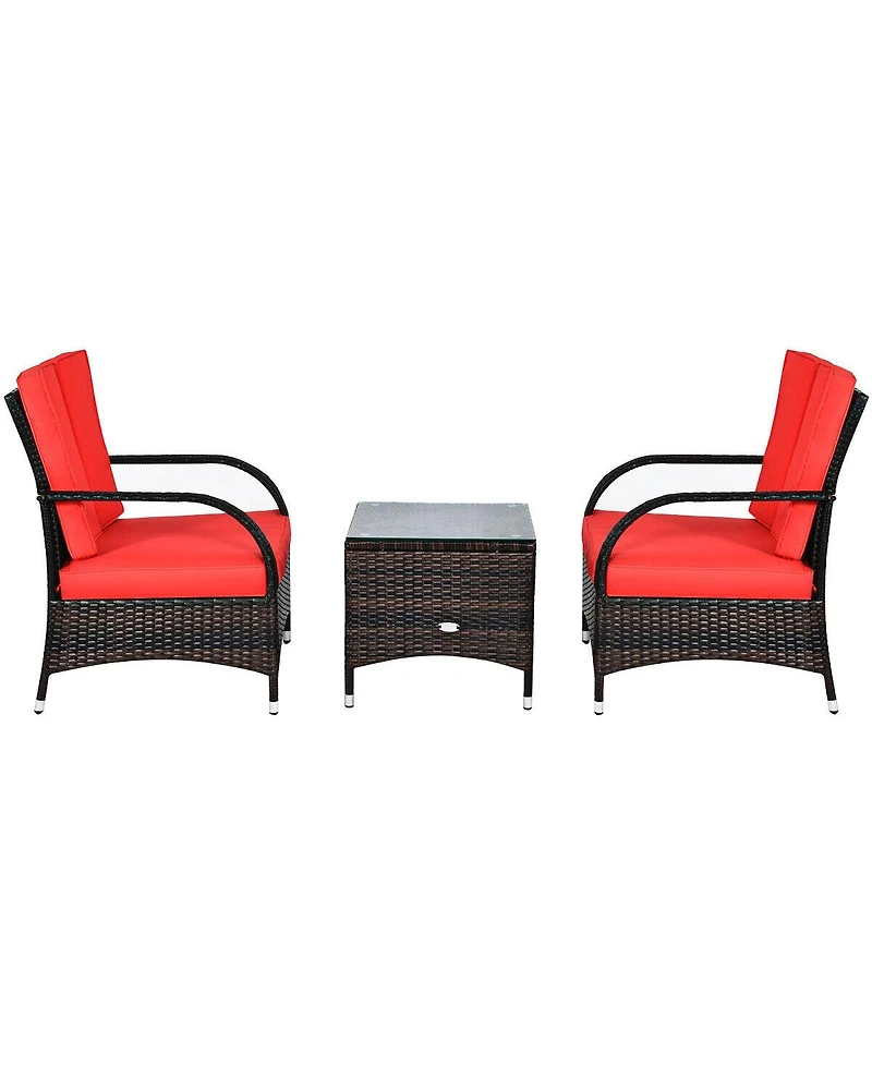 3PCS Rattan Coffee Table Set Chair-Red