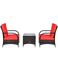 3PCS Rattan Coffee Table Set Chair-Red