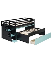 Clihome Twin Xl Loft Bed with Pull-Out Desk and Trundle, Multi-Functional Bunk 2 Storage Drawers Steps