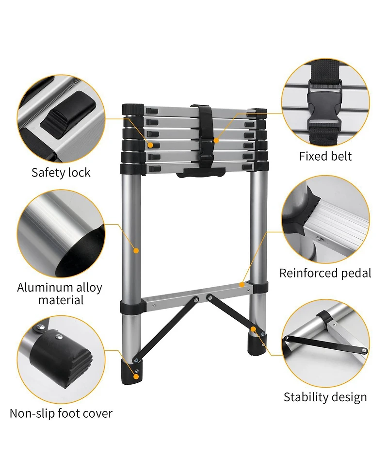 Streamdale Furniture 8.5" Compact Telescoping Ladder with Non-Slip Feet, 330lb Capacity