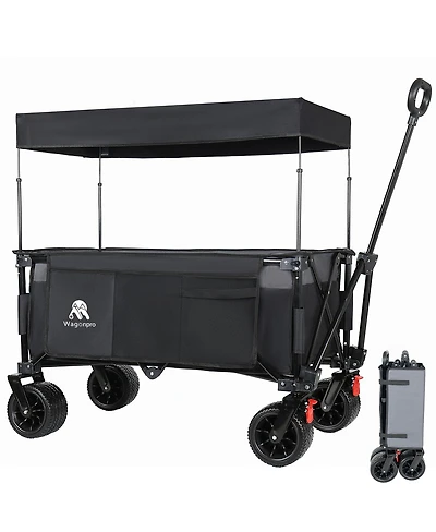 Streamdale Multi-Functional Folding Utility Wagon Cart with Canopy and All-Terrain Wheels