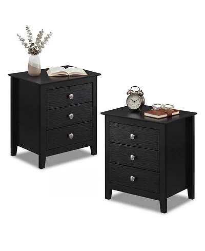 Sugift Modern Farmhouse 3-Drawer Nightstand Set of 2 with Wood Grain Accents