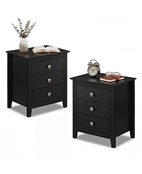 Sugift Modern Farmhouse 3-Drawer Nightstand Set of 2 with Wood Grain Accents