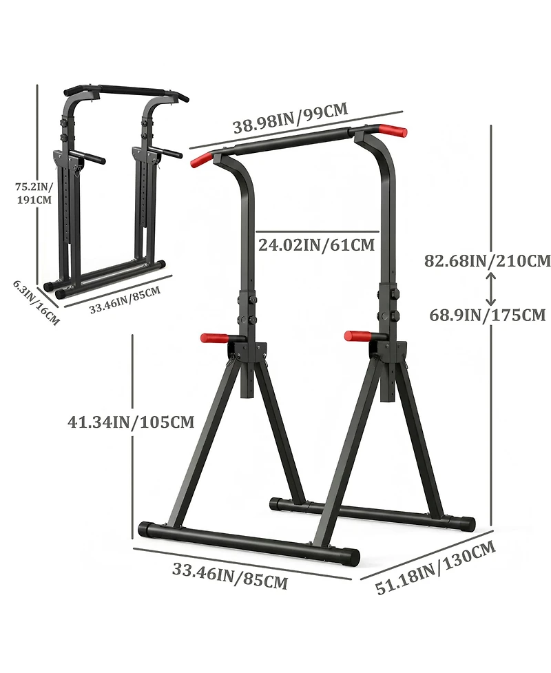 Sevorley Foldable Power Tower Dip Station with Pull Up Bar, 6-Level Height Adjustable, 440 lb Capacity