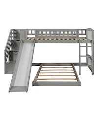 Clihome Stairway Twin over Bunk Bed with Two Drawers and Slide