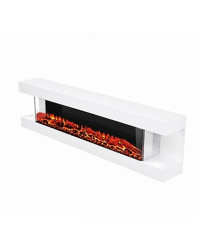 Mondawe 72" 3-Sided Electric Fireplace Insert with 12 Flame Colors, 750W/1500W Heater, Remote Control and Led Side Lighting