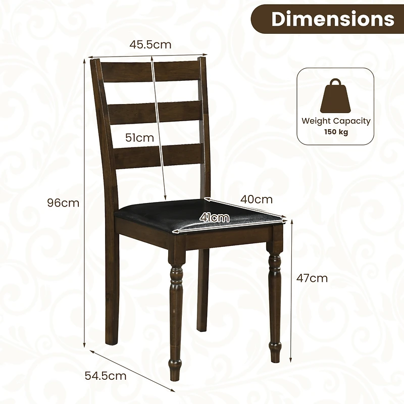 Gymax 2Piece Farmhouse Pu Leather Upholstered Dining Chairs with Ladder Back Padded Seat