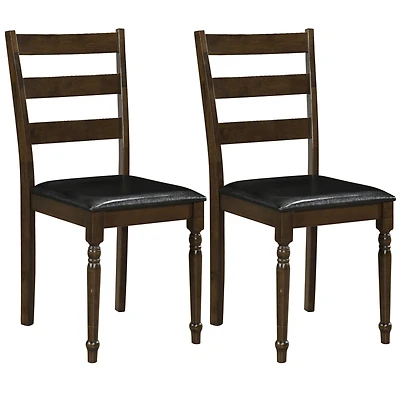 Gymax 2Piece Farmhouse Pu Leather Upholstered Dining Chairs with Ladder Back Padded Seat