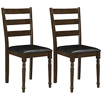 Gymax 2Piece Farmhouse Pu Leather Upholstered Dining Chairs with Ladder Back Padded Seat