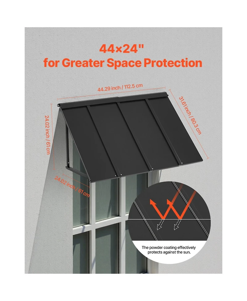 Vevor Window Awning Door Canopy 44x24 in Outdoor Steel Front Door Awnings Anti-Rust