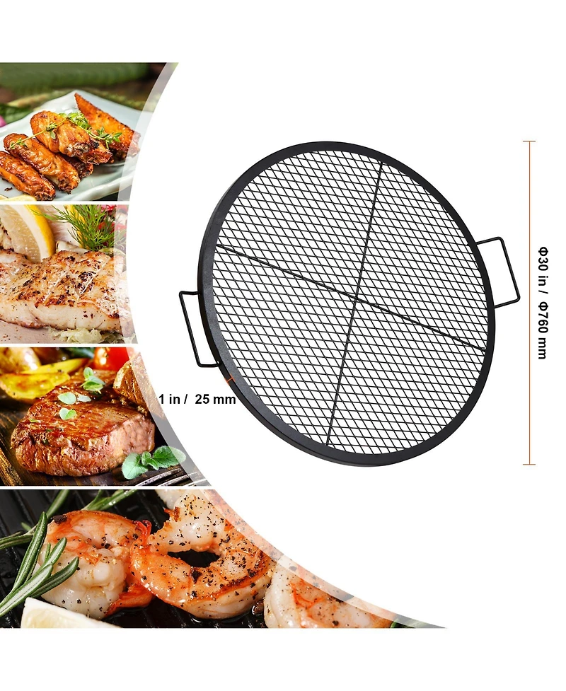 Vevor 30 Inch Round Cooking Grate Fire Pit Grill Grate X-Marks Heavy-Duty Steel