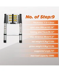 Streamdale Furniture Telescoping Ladder 8.5FEET, 300 lbs Capacity Aluminum Extension Ladder