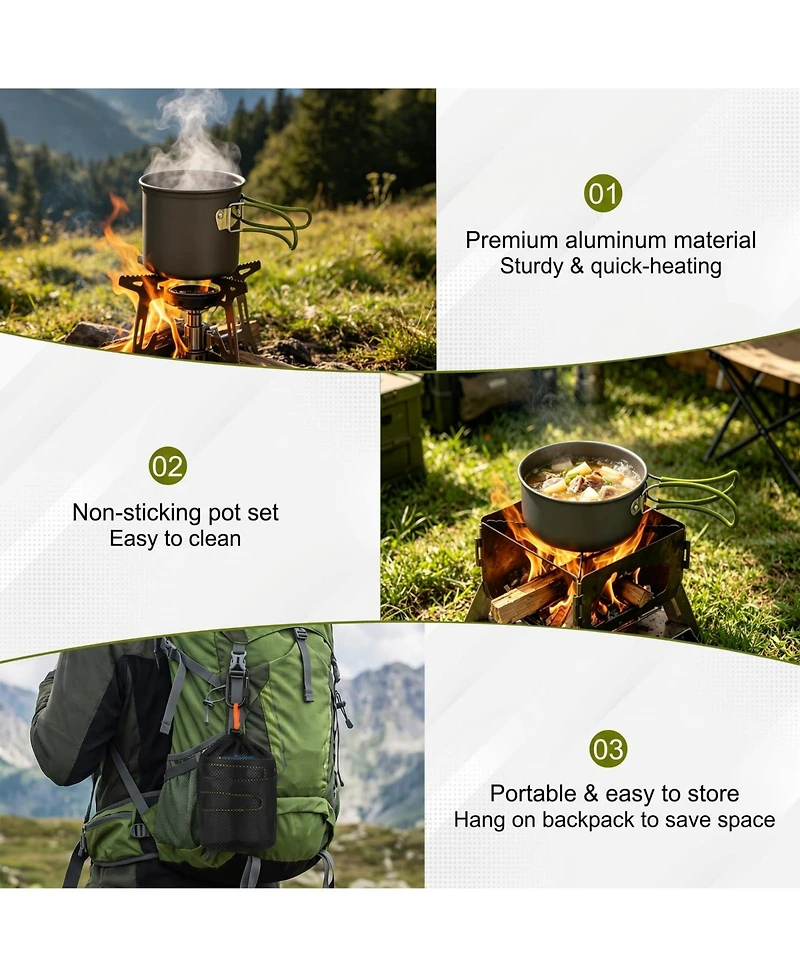 Piscifun Camping Cookware Set Non Stick Pots Stainless Steel Utensils Portable Outdoor Cooking Kit