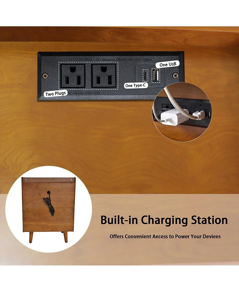 Streamdale Furniture 3-Drawer End Table with Charging Station and Usb Ports