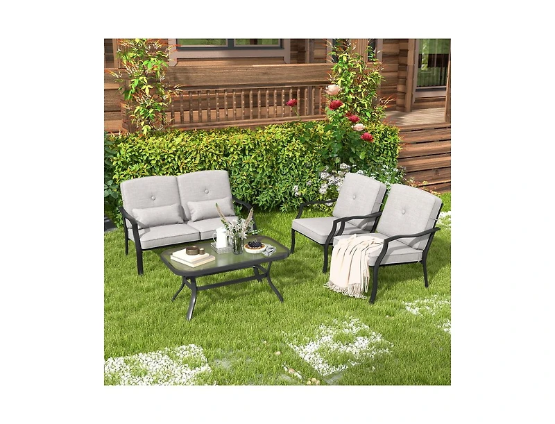 Boyel Living Outdoor Loveseat Chair Set with Coffee Table and Seat Back Cushions