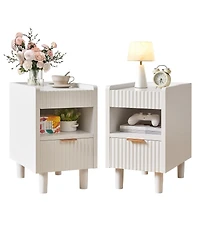 Streamdale Furniture Fluted Wood Nightstands, 2 Pack Modern Bedside Tables with Drawer