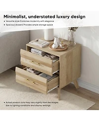 Streamdale Furniture Double Drawer Medieval Modern Bedside Storage Cabinet with Metal Handles