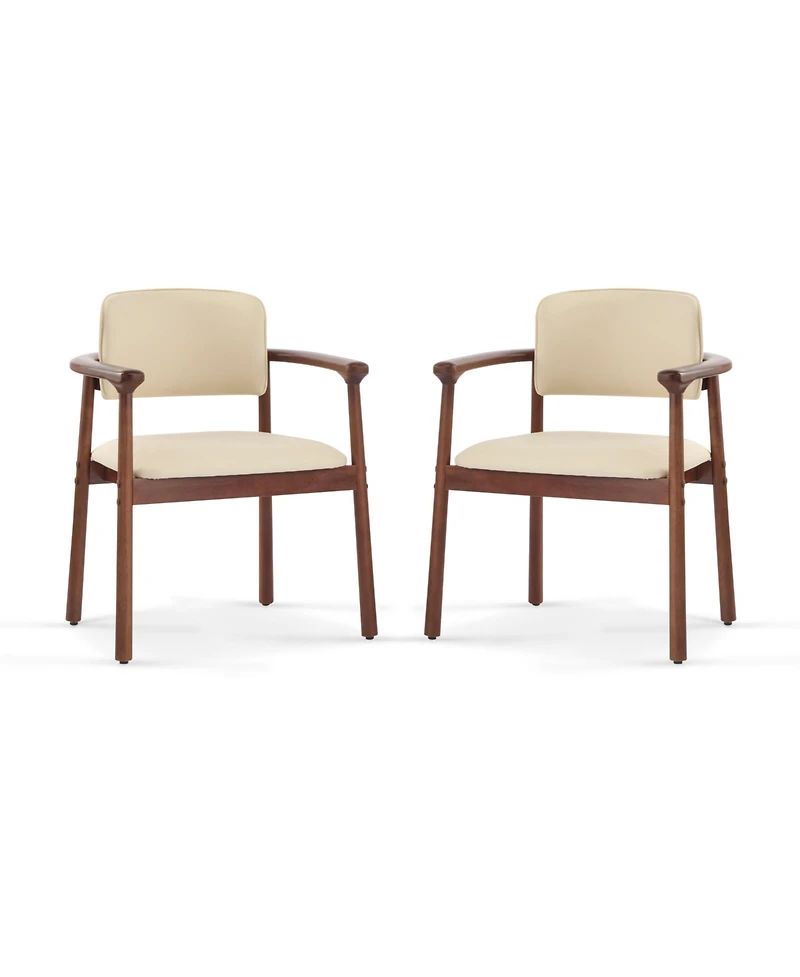 Flynama Set of 2 Pu Foam Dining Chairs, Dark Walnut Rubber Wood Frame 300lbs Weight Capacity