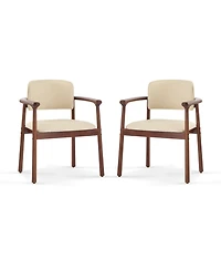 Flynama Set of 2 Pu Foam Dining Chairs, Dark Walnut Rubber Wood Frame 300lbs Weight Capacity