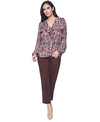 Tommy Hilfiger Women's Long-Sleeve Floral-Print Ruffle-Trim V-Neck Blouse