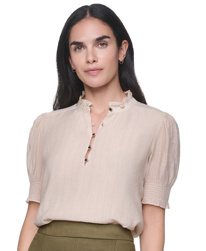 Tommy Hilfiger Women's Mock Neck Short-Sleeve Ruffle Blouse