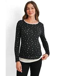 Hello Miz Maternity Floral-Print Scoop Neck Fitted Long-Sleeve Top