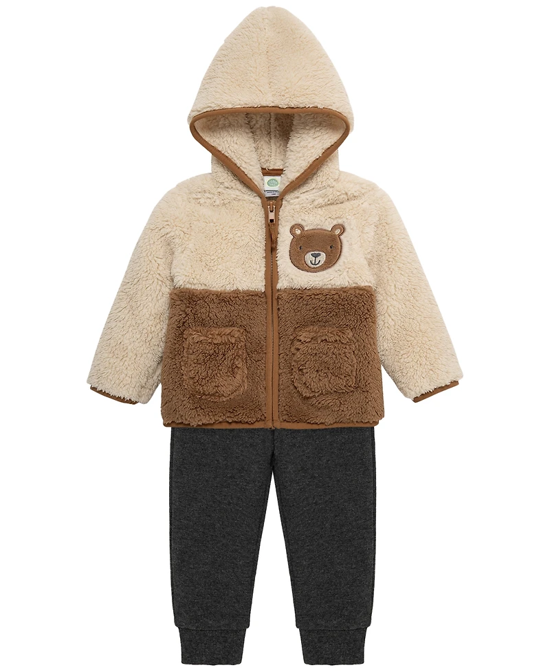 Little Me Baby Boys' Bear Sherpa Crewneck T-Shirt, Jacket and Pants, 3-Piece Set